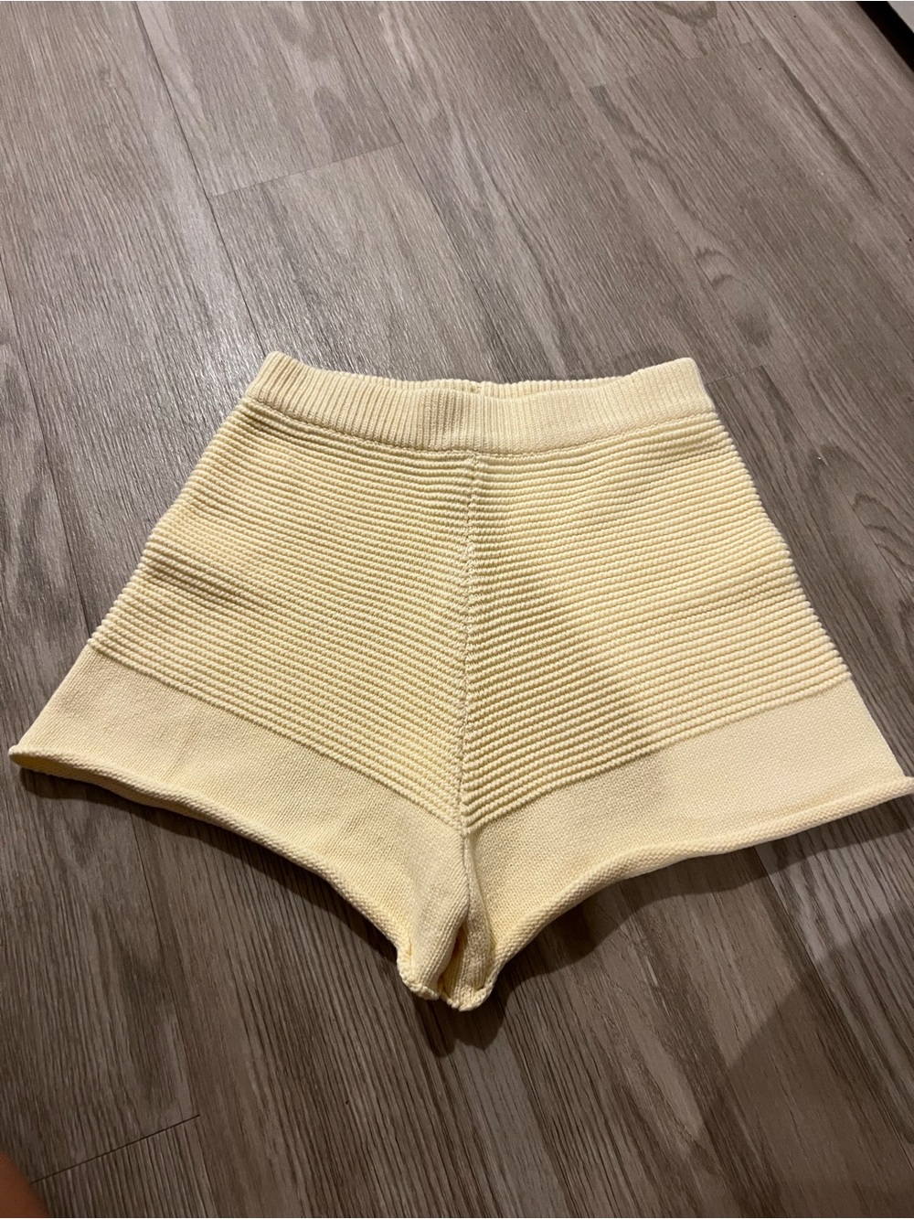 Princess Polly Ribbed High-Waist Knit Shorts in Pale Yellow